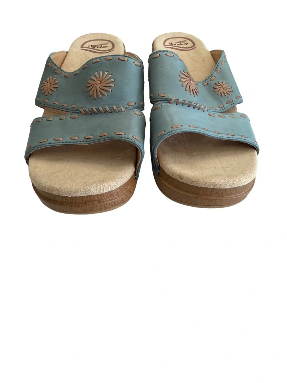 Dansko Blue Floral Cutout Leather Slide Sandals Size 41 US 10.5–11